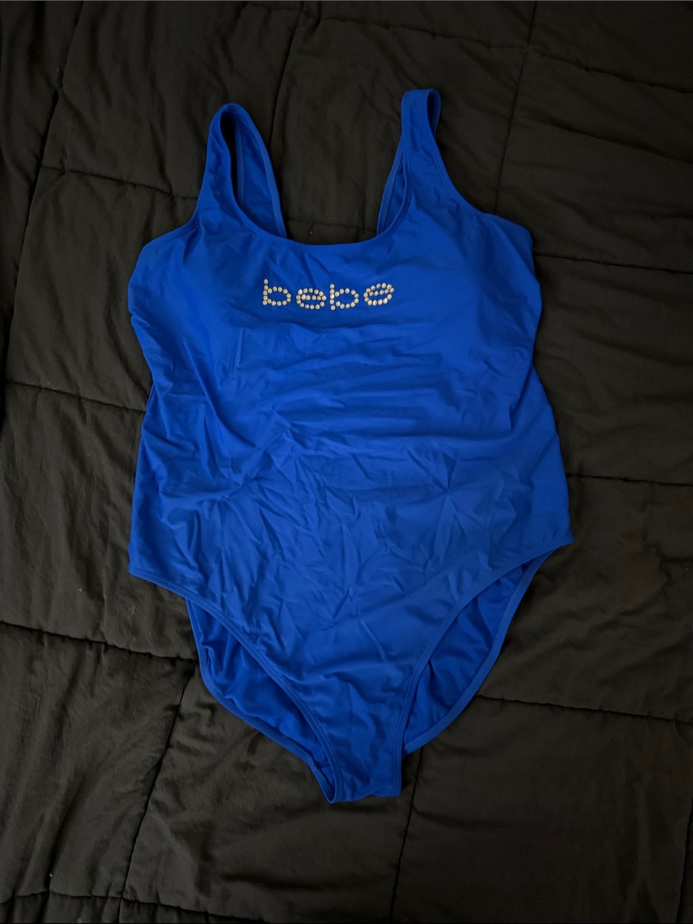 bebe Royal Blue One-Piece Swimsuit with Rhinestone Logo